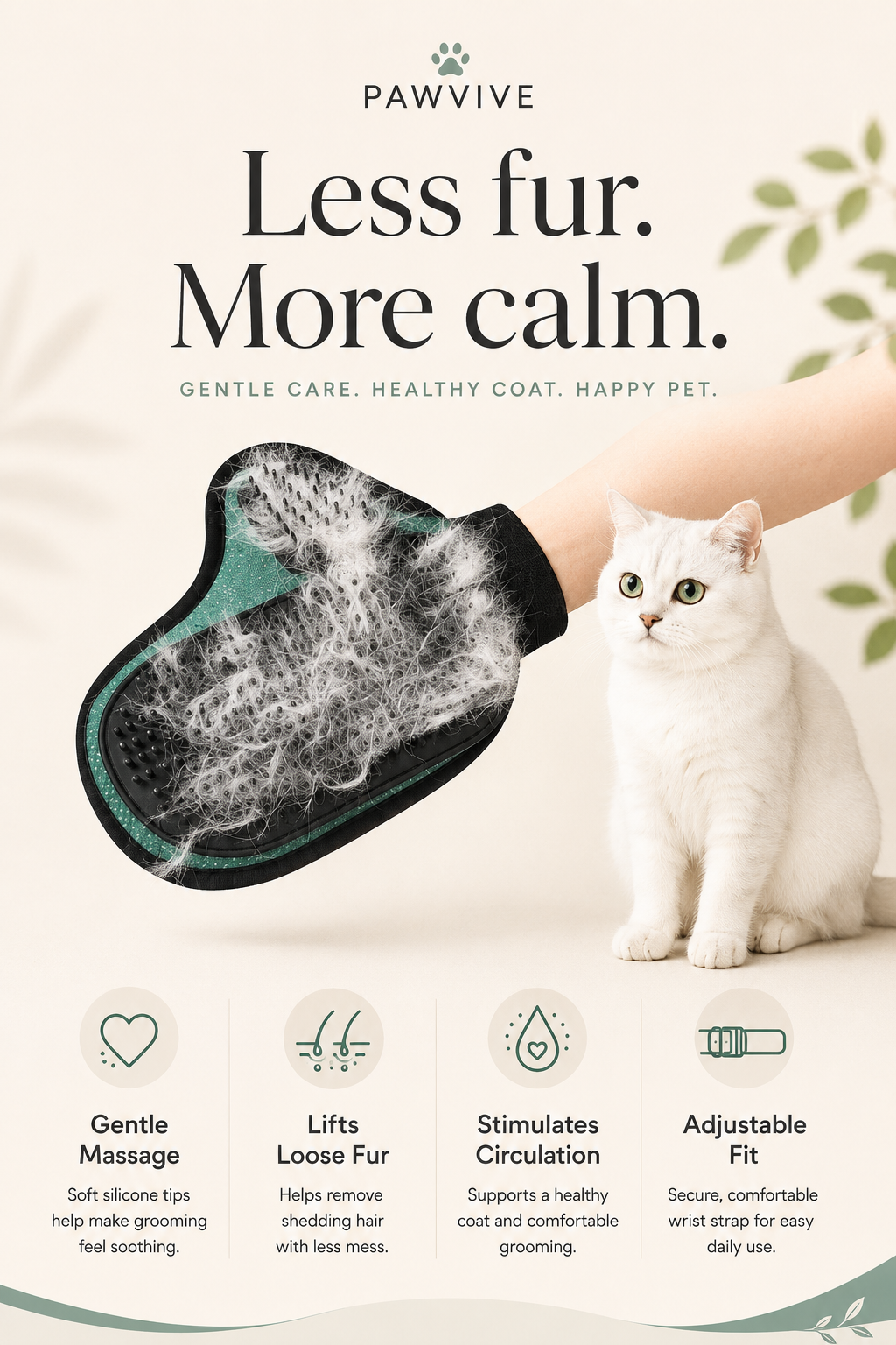PAWVIVE Grooming Glove — De-Shedding Massage Mitt for Dogs & Cats