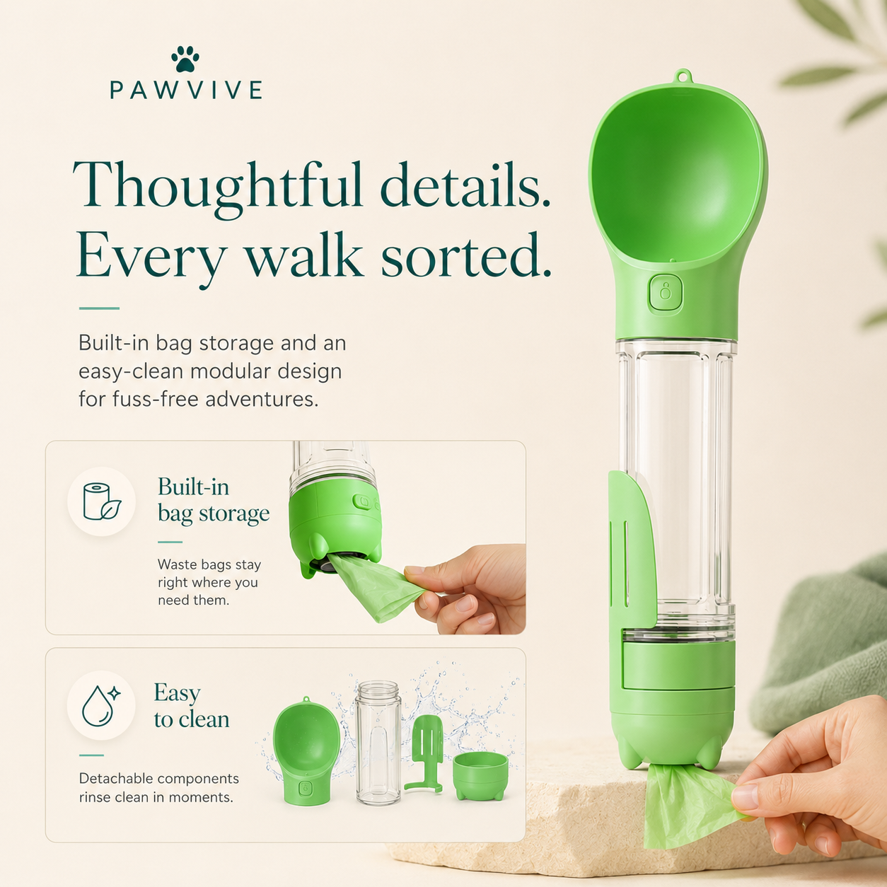 PAWVIVE Explorer Bottle — 4-in-1 Travel Water Bottle, Bowl & Waste Kit