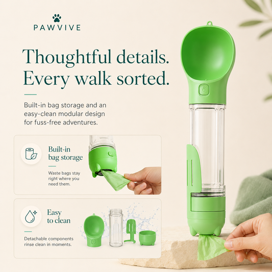 PAWVIVE Explorer Bottle — 4-in-1 Travel Water Bottle, Bowl & Waste Kit
